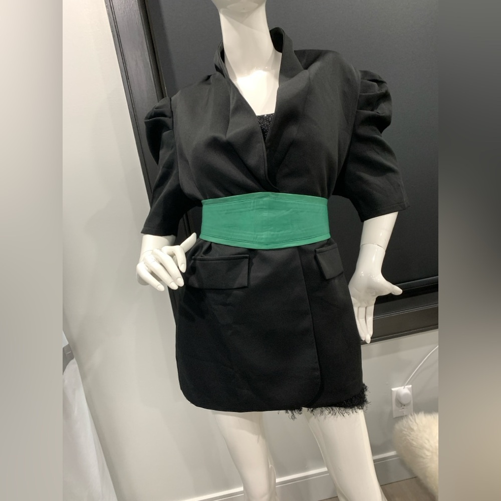 Vintage Mario Valentino Green Leather Wide Belt Made in Italy Size S/M 26-28"